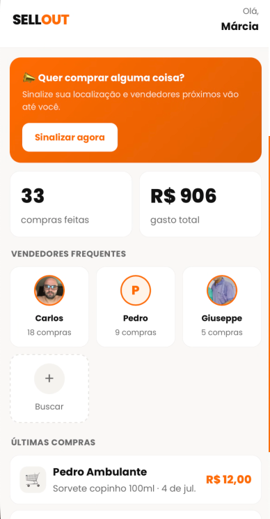 Tela do App do Consumidor mostrando vendedores próximos
