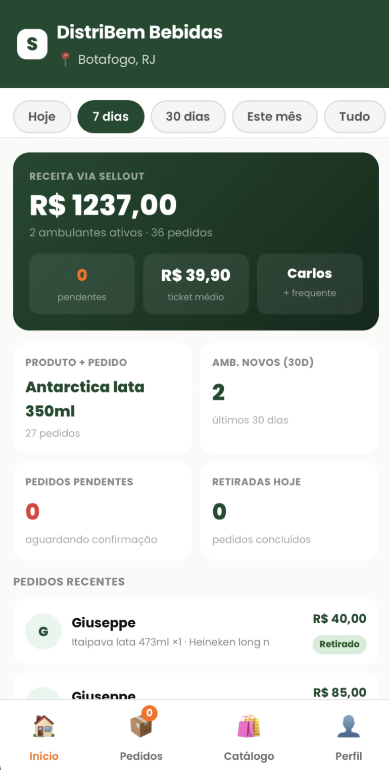 Tela do App do Fornecedor mostrando pedidos organizados