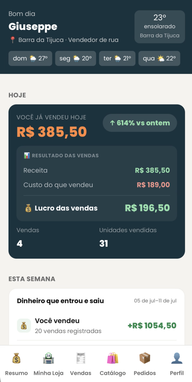 Tela do App do Vendedor mostrando controle de vendas